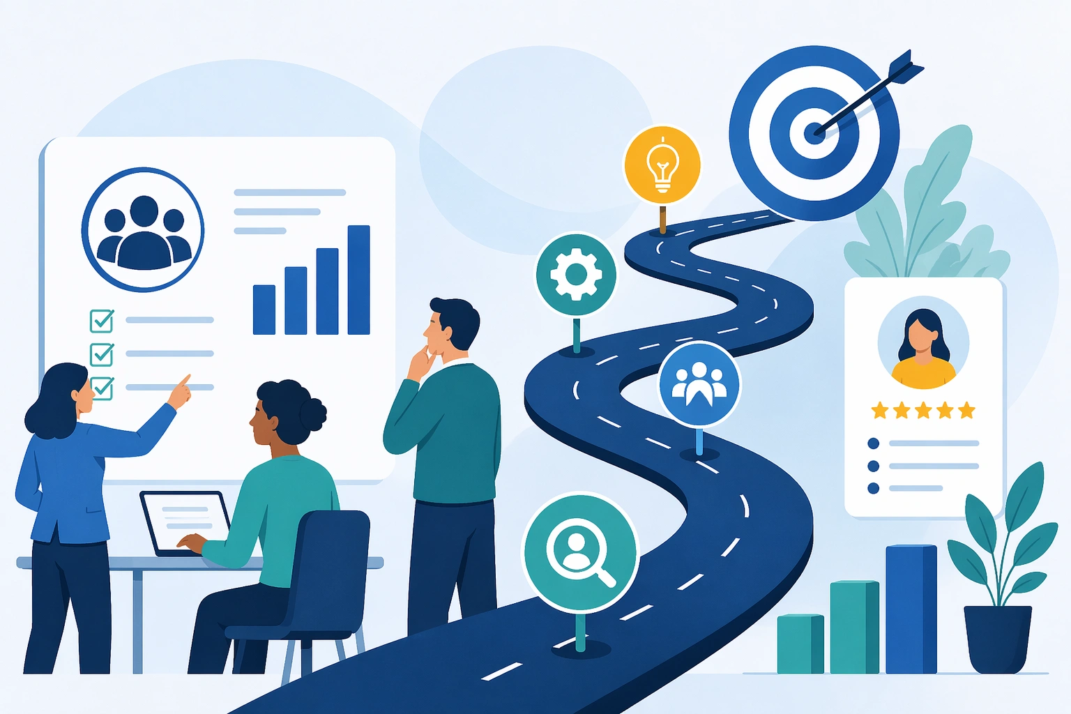 HR transformation strategy framework showing process improvement, compliance, technology, and workforce strategy