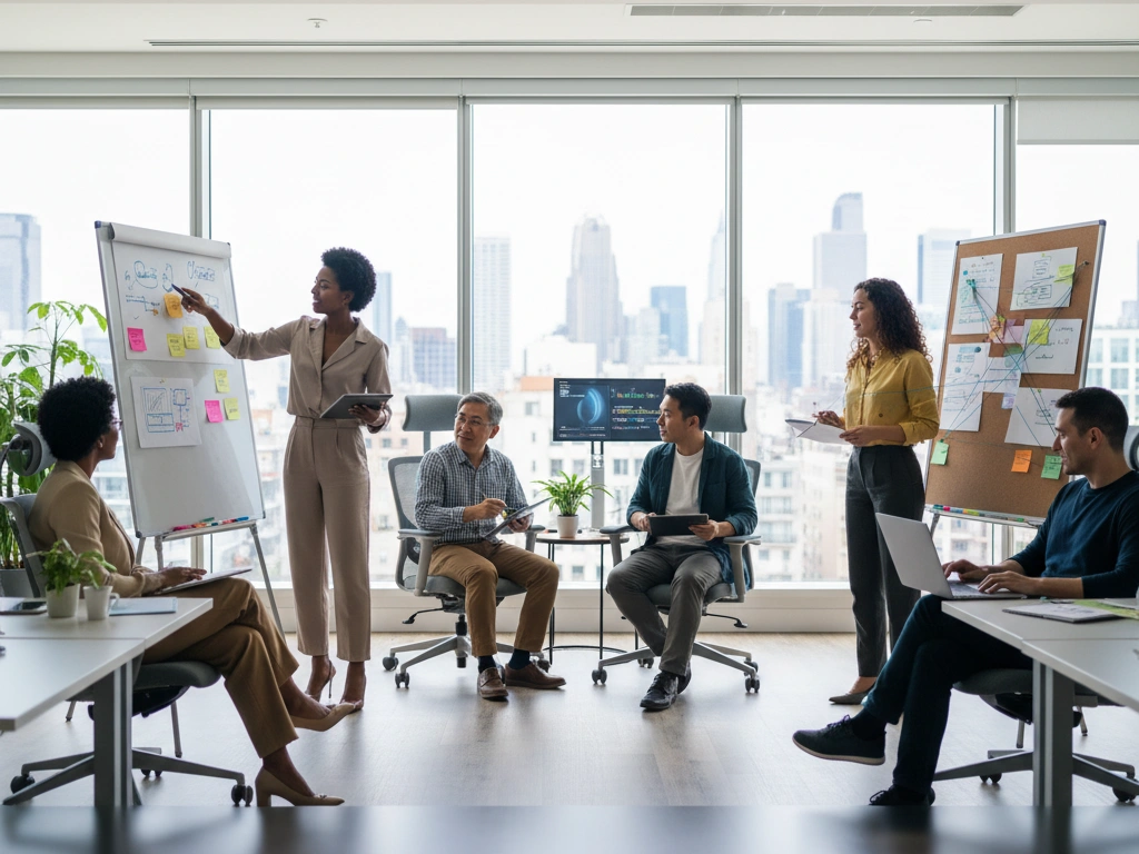 Organizational development training program with leaders mapping workflows and change management priorities