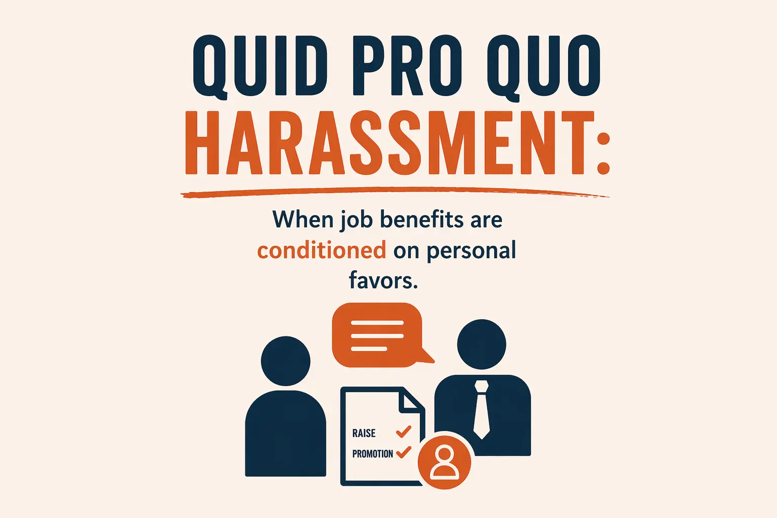 Professional workplace scene representing quid pro quo harassment risk and HR compliance oversight